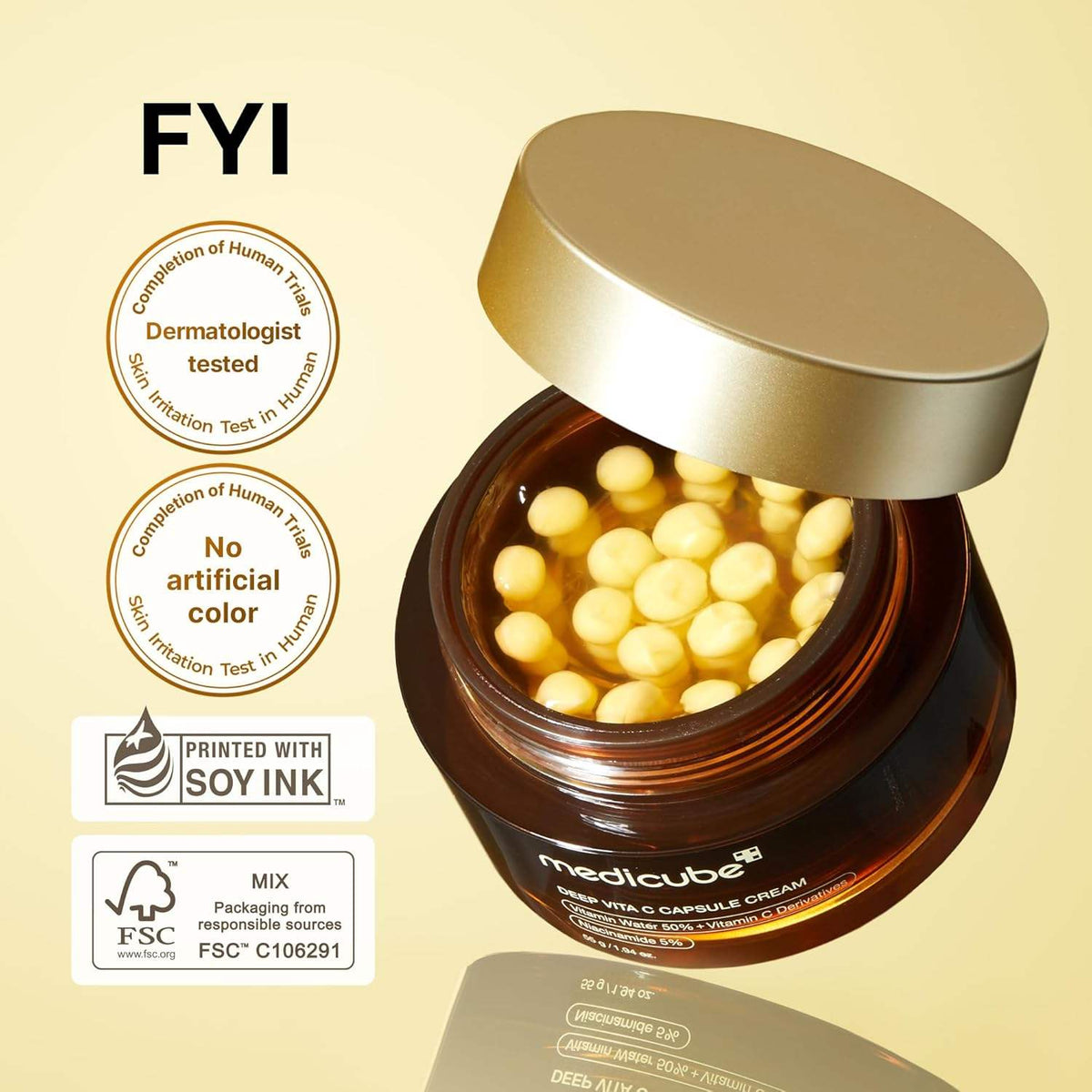 Medicube Bosman Private Label Deep Vitamin C Golden Capsule Face Cream Moisturizer with Liposome for Wrinkles Skin Care